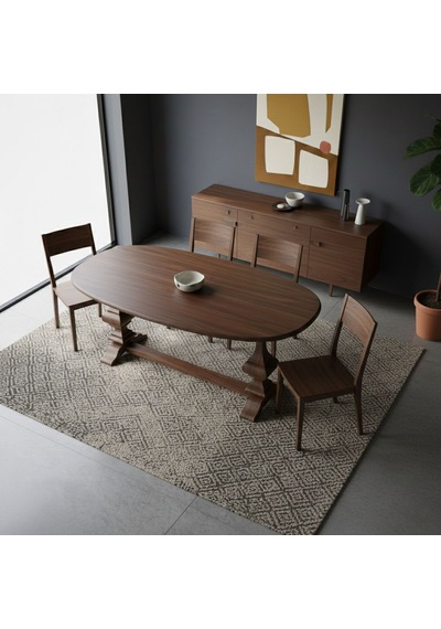 Orleans Fransız Still Oval Ahşap Yemek Masası 90x180 Ceviz