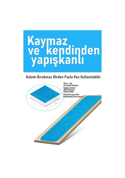 Halifleks Yapışkan Tabanlı Merdiven Basamak Paspası Rip Halı Kaymaz Tabanlı - Boncuk Mavi Boncuk Mavi