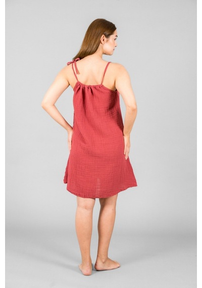 İp Askılı Mini Elbise Bordo