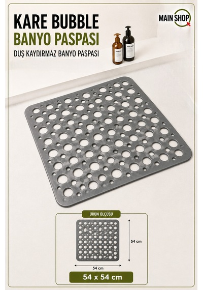 Mainshop Kaydırmaz Duşakabin Banyo Ve Duş Paspası Bubble Vantuzla Yapışır 54 X 54 Cm M-149 Gri