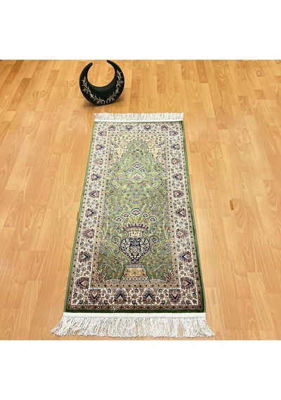 Mihrâb-ı Gülzâr Motifli 60x120 Cm İpek Seccade Yeşil