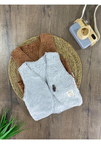 Bebicix Peluş Unisex Kışlık Yelek 2'li Takım Kahve