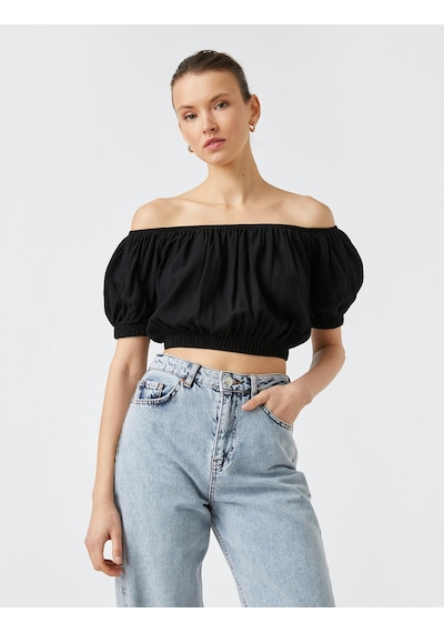 Koton Kısa Kollu Crop Bluz Siyah 2yak68602pw Siyah Koton Kısa Kollu Crop Bluz Siyah 2yak68602pw Siyah