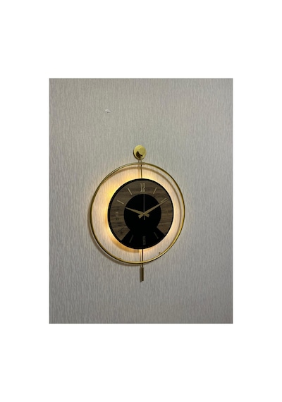 Pey Aksesuar 50x70 Cm Metal Ahşap Ve Işığın Muhteşem Uyumu Duvar Saati Dekoratif Ahşap-m54-gold-siyah-dikkat -keçe-gold