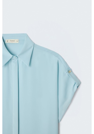 Sateen Kol Detaylı Salaş Gömlek - Bebe Mavi-137627