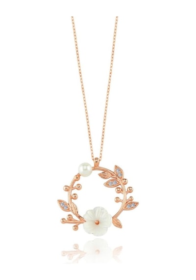 Manolya Çiçeği Tomurcuğu Rose Renk Flowers Gümüş Kolye