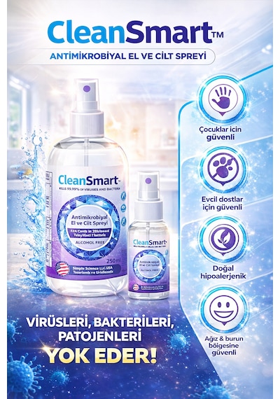 Steril Gazspanç 7,5 7,5 Cm 100 Adet + Cleansmart 50 Ml Dezenfektan Sprey Yara Bakım Seti