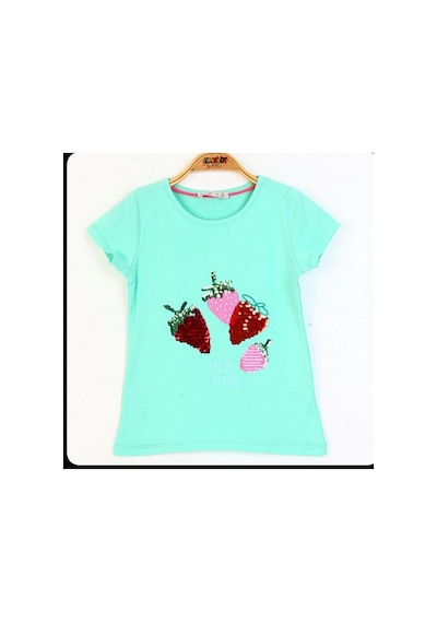 Toontoy Kids Toontoy Kız Çocuk Pullu Çiçek Nakışlı Tişört Mint Yeşili