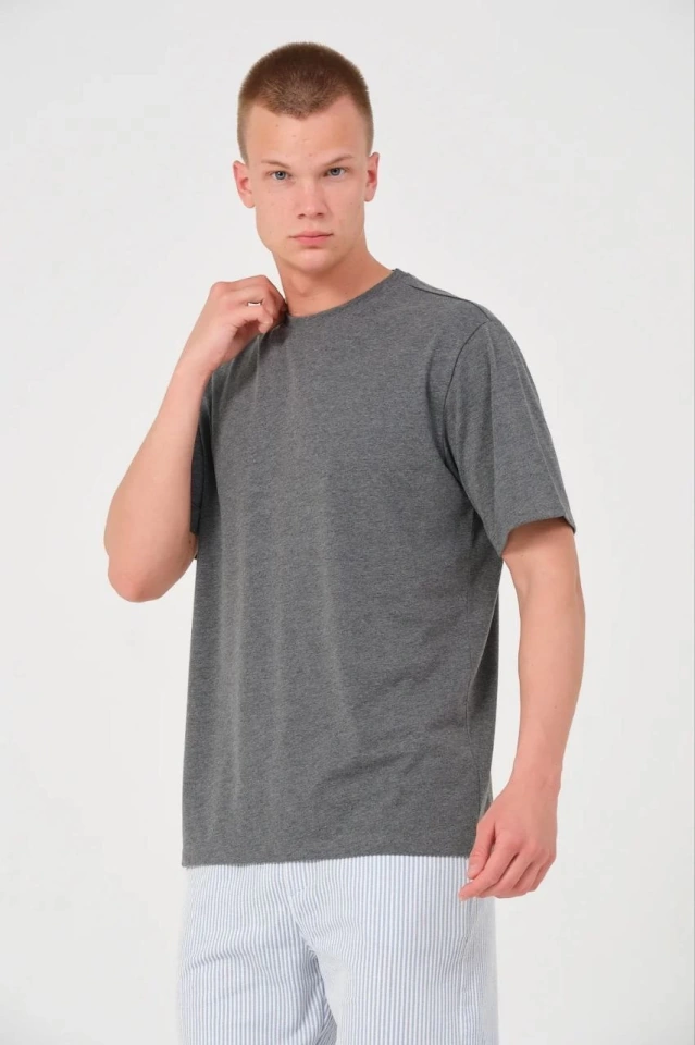Erkek 24/1 Düz A Kalite Oversize T-shirt - Antrasit Antrasit