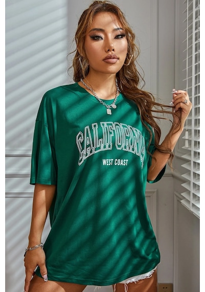Unisex California West Coast Baskılı Tasarım Tshirt Yeşil