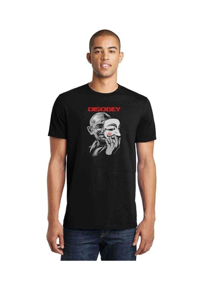 For Vendetta Dısobey Metal Baskılı Siyah Erkek Tshirt
