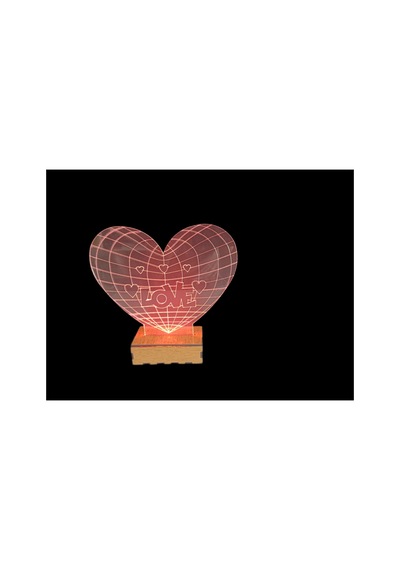 Şeffaf İlizyon Led Gece Lambası Love Kalp Görseli 18x20 Cm