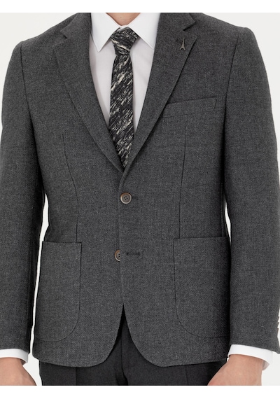 Cacharel Antrasit Slim Fit Yün Karışımlı Spor Ceket Gri