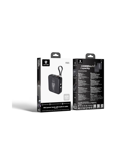 Lenyes P562l Dijital Led Göstergeli Type-c Ve Lightning Kablolu Powerbank 22.5w 10000mah Siyah