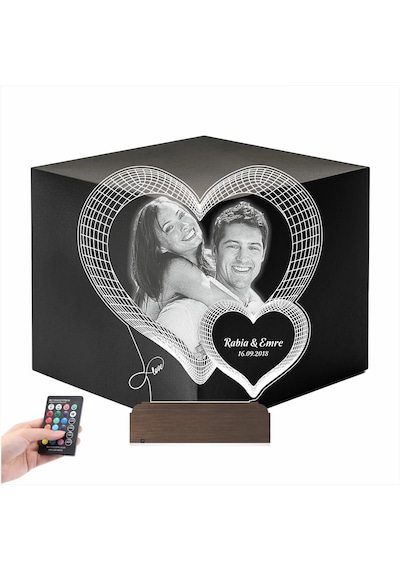 Luvivia Kalp Sevgiliye Hediye Fotoğraflı 3d Lamba - Masa Gece Lambası V19 Şeffaf