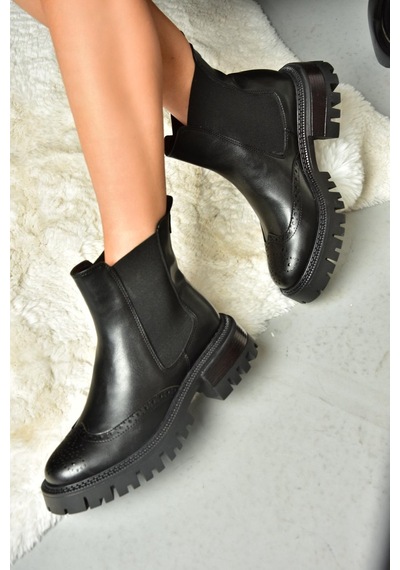 Fox Shoes R312152909 Siyah Kalın Tabanlı Kadın Bot Siyah