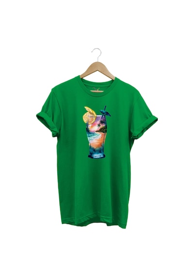 Summer Yaz Havasa Ve Kokteyl Baskılı %100 Pamuk Unisex Regular Fit T-shirt Yeşil