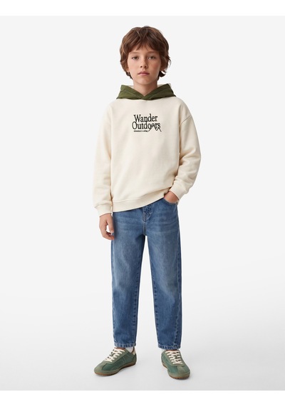 Koton Nakışlı Şardonlu Uzun Kollu Oversize Kapşonlu Sweatshirt Bej 7wkb10068tk Ekru