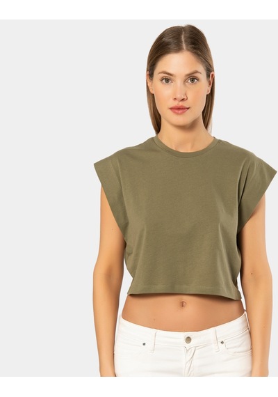 Türen Kadın Vatka Görünümlü Crop T-shirt 3402/haki 001