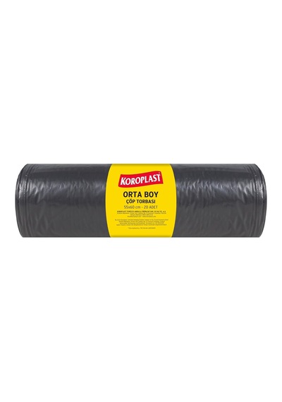 Koroplast Orta Boy Çöp Torbası 20 Adet 55x60 Cm, Sızdırmaz & Yırtılmaz, Çift Katlı, Geri Dönüştürülebilir Çöp Poşeti, Fabrika, Market, Restoran, Bahçe, Otel, Ofis