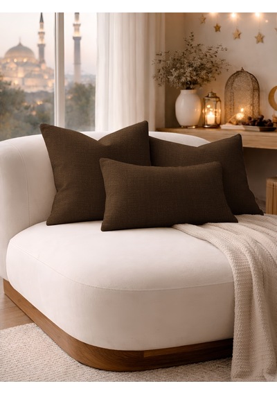 Br Perle Kahverengi Keten Dokulu Dekoratif Kırlent Kılıfı Modern Salon Koltuk Yastığı