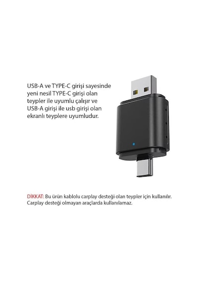 Pm-27447 Kablosuz Carplay - Android Auto Çevirici Dönüştürücü Adaptör İki Girişli Usb - Type-c