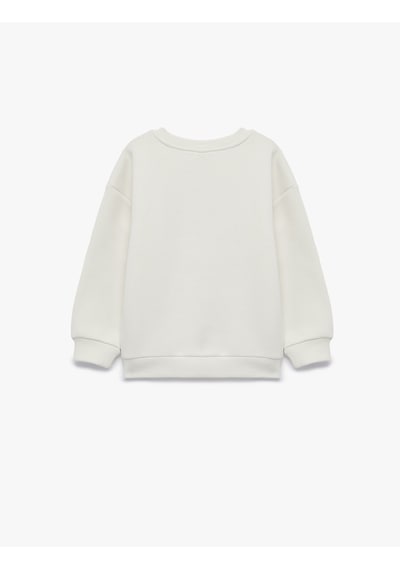 Koton Baskı Detaylı Bisiklet Yaka Uzun Kollu Şardonlu Sweatshirt Ekru 7wmb10123tk