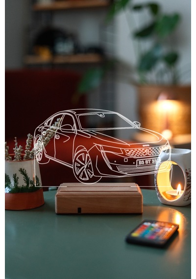 Peugeot 508 Araba 16 Renk Kumandalı 3d Gece Lambası