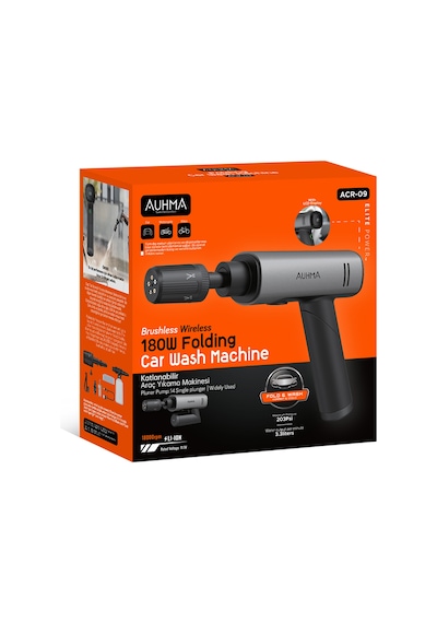 Auhma Acr-09 180w Fırçasız Şarjlı Basınçlı Yıkama Makinesi Katlanabilir Kablosuz Oto Yıkama Tabanc Gri