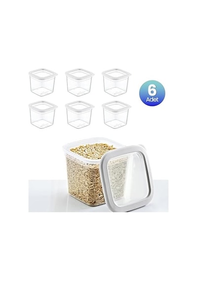 6'lı Set Skali Kare Saklama Kabı Beyaz 740 Ml 7009