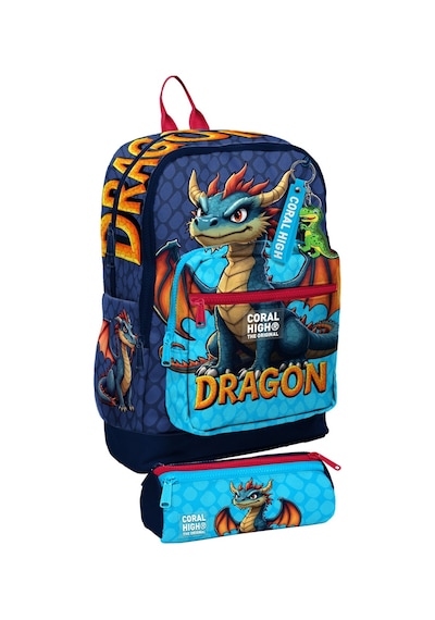 Coral High Okul Sırt Çantası Ve Kalemlik Seti - Mavi Sarı Dragon Desenli Erkek Çocuk Setygn33213c Çok Renkli