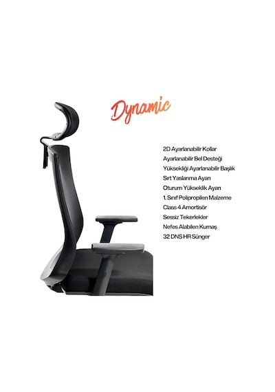 Tr Dynamic Yönetici Çalışma Koltuğu Ayarlı Kollu Siyah Fileli Nefes Alabilen Kumaş Ayarlanabilir Bel Desteği Diğer