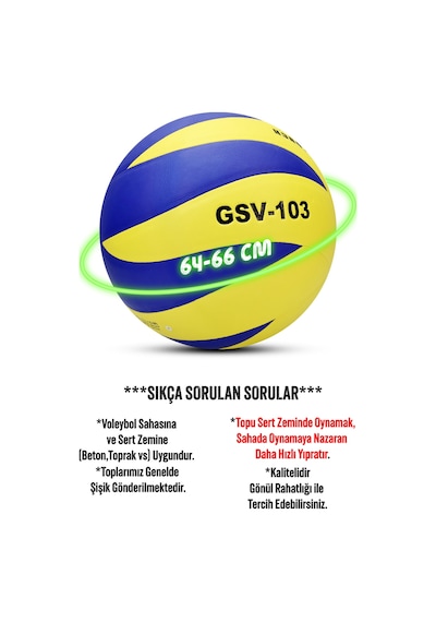 Semi-pro Voleybol Topu Lamineli Beton Zemin Softtouch İç-dış Mekana Uygun 8 Panel Sarı-mavi Gsv103 Mavi