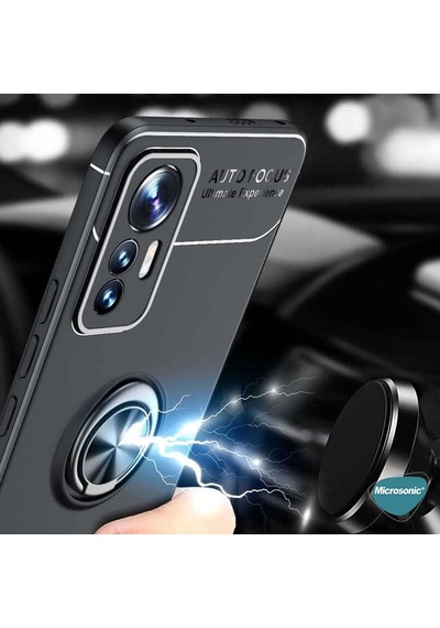 Xiaomi Mi 12t Pro İçin Kılıf Kickstand Ring Holder Siyah Mi 12t Pro İle Uyumlu Kılıf - Siyah