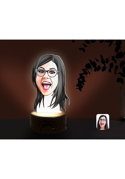 Kişiye Özel Kadın Yüz Karikatürlü Dekoratif 3D Biblo Led Işıklı G (481496579)