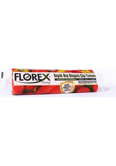Florex Büyük Boy Büzgülü Çilek Kokulu Çöp Torbası Poşeti 10'lu Kırmızı 65 x 70 CM