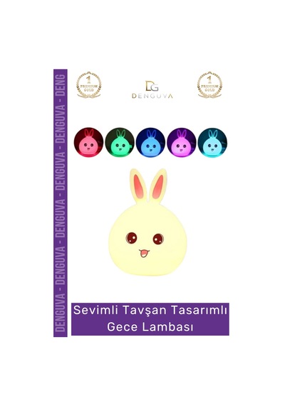 Gecelambası Silikon Tavşan Tasarımlı Şarjlı Dokunmatik Dekoratif Çocuk Odası Renkli Masa Gece Lamba Çok Renkli