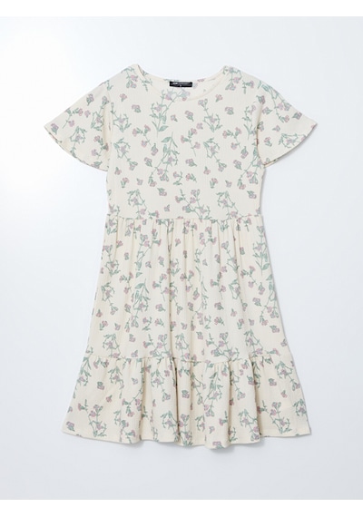 Lcw Comfort Ekru Bisiklet Yaka Çiçekli Mini Elbise