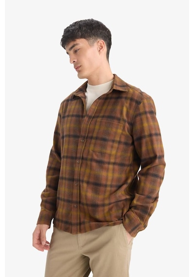 Defacto Regular Fit Polo Yaka Kareli Flanel Uzun Kollu Gömlek E8183ax25wnbn152 Kahve