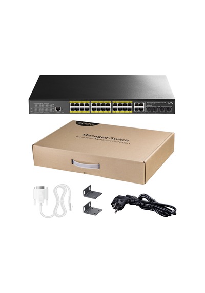 Cudy Switch 24 Port Gs2028ps4-300w Ge 4x1g Sfp&rj45 Combo 19" 1u Çelik Layer2 Yönetilebilir Poe+