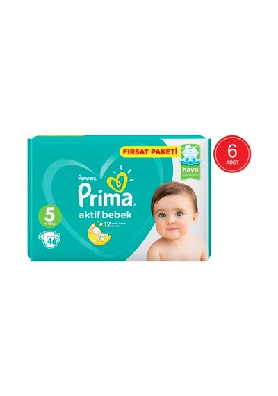 Prima Pampers Aktif Bebek Fırsat Paketi Bebek Bezi 11-16 KG 5 Beden 6 x 46 Adet 6'lı