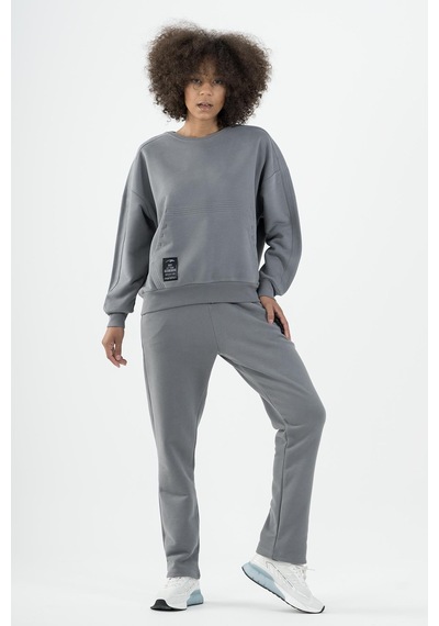 Maraton Sportswear Oversize Kadın Kapşonlu Uzun Kol Basic Açık Antrasit Sweatshirt 22953-açık Antrasit