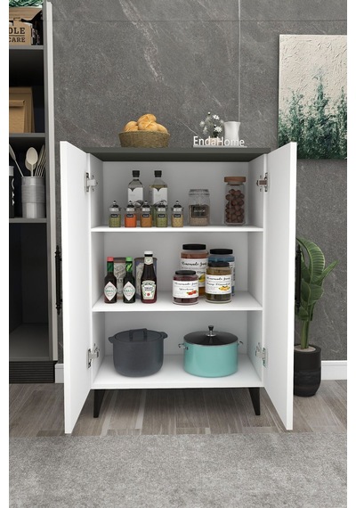 3 Raflı 2 Kapaklı Çok Amaçlı Dolap Çok Amaçlı Mutfak Dolabı Banyo Dolabı Koyu Gri & Beyaz - Koyu Gri & Beyaz Çok Renkli