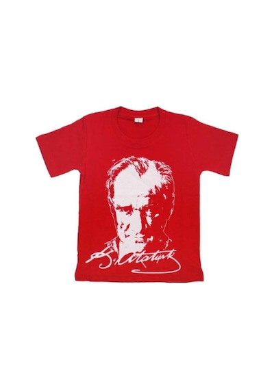 Cillop Butik Unisex Çocuk Atatürk Baskılı %100 Pamuk Tişört - 1983 - Kırmızı