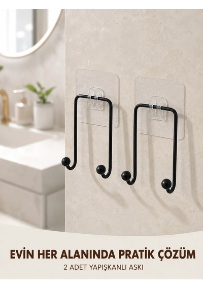 Ers 2'li Yapışkanlı Duvar Askısı Mutfak Banyo Ve Ev İçin Askılık Çok Renkli