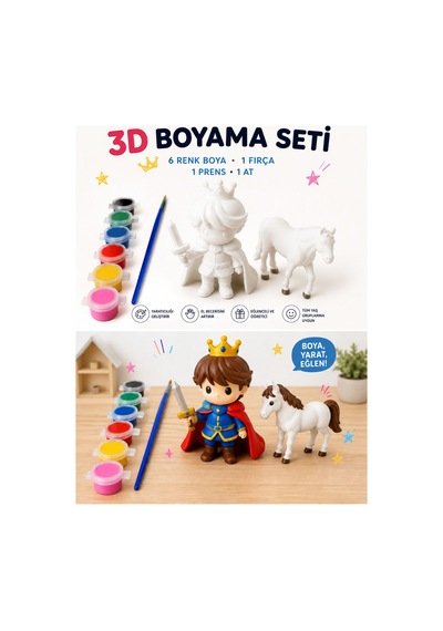 3d Prens Ve At Boyama Seti Kendin Boya Aktivite Seti