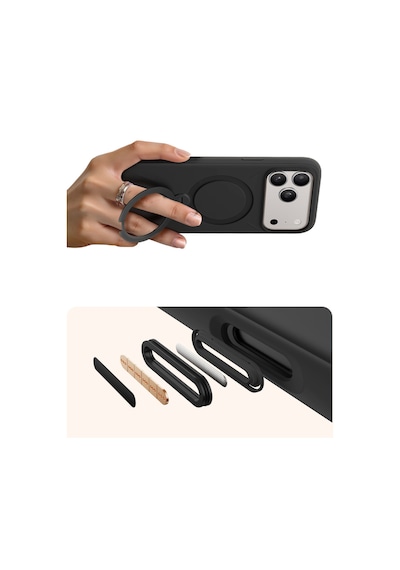 Torras Apple iPhone 17 Pro / 18 Pro Uyumlu O Stand Spin Silicone Serisi Magsafe Kılıf Siyah