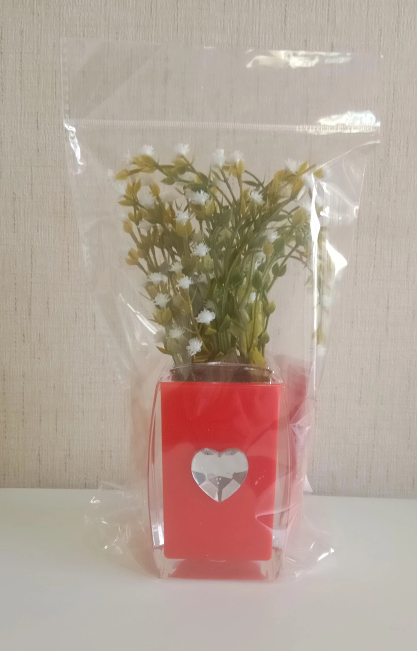 2 Adet Vazo Dahil,vazoda Çiçek,beyaz Yapay Çiçek,vazo Dekoratif Kristal Taşlı Kırmızı Kalpli 6x6x16cm Çok Renkli