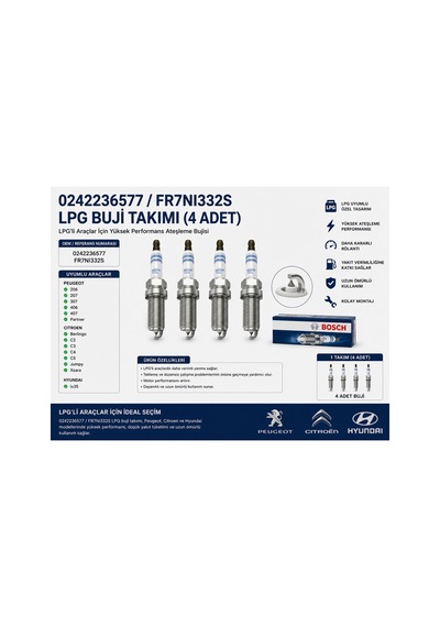 Bosch Citroen C4 1.6vti 2004-2008 İridyum Lpg Bujisi Fr7nı332s 4 Adet Nfu Orjinal