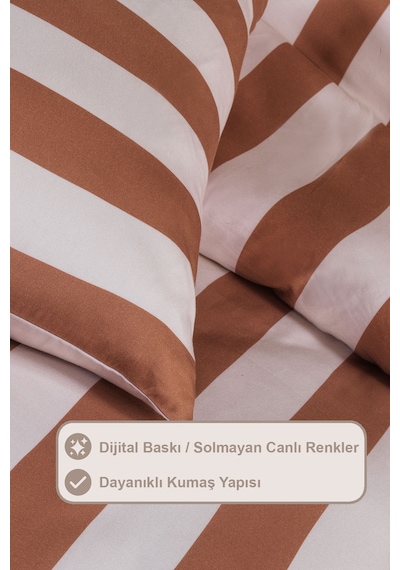 Elart Brad Nevresim Seti Çift Kişilik Digital Baskılı %100 Pamuk Saten 3 Parça 200x220 Cm Kahve Kahve
